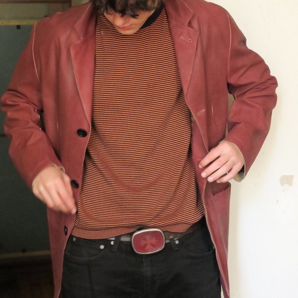 Vera Pelle Wine Leather Blazer (Made in Italy) European Size 50/US Large - Picture 3 of 8